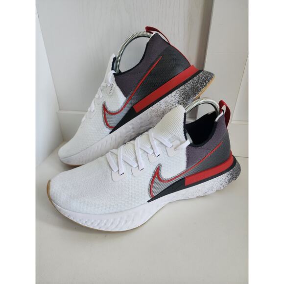 Men's Size 14 NIKE React Infinity Run FlyKnit White University Red EUC Shoe - Picture 1 of 11